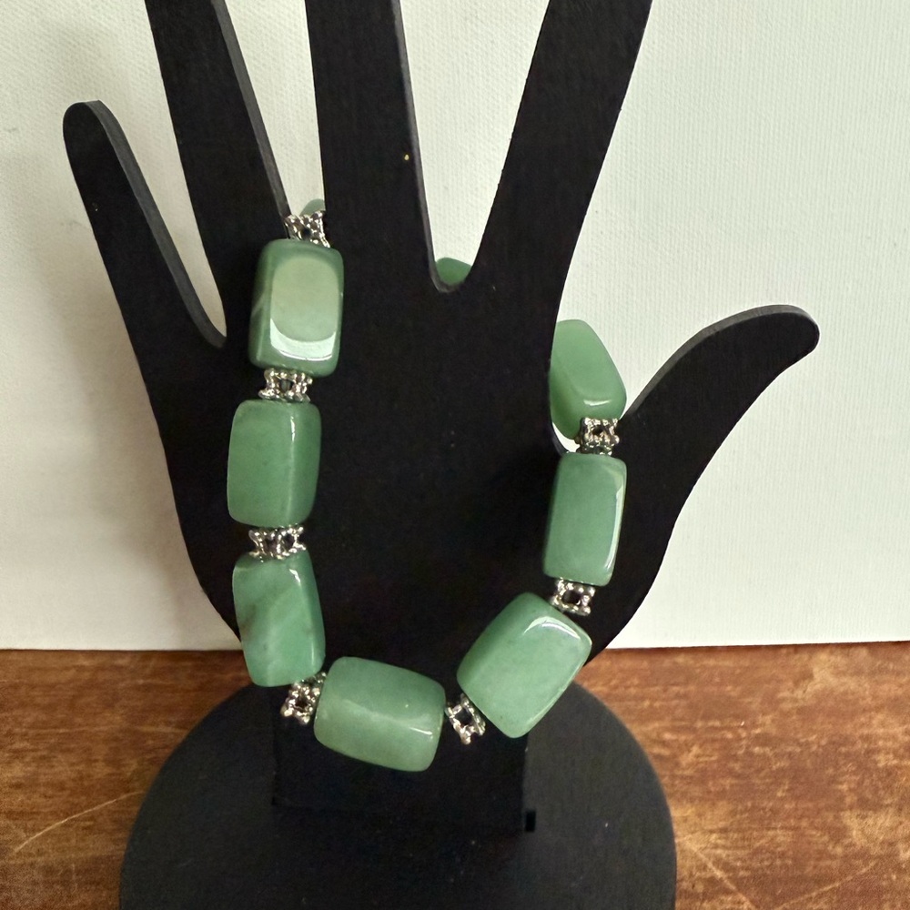 Chunky Green Aventurine Rectangular Bead Bracelet… - image 3